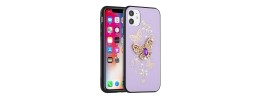 For Apple iPhone 14 PRO 6.1" SPLENDID Diamond Glitter Ornaments Engraving Case Cover - Garden Butterflies Purple