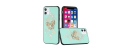 For Apple iPhone 14 PRO 6.1" SPLENDID Diamond Glitter Ornaments Engraving Case Cover - Garden Butterflies Teal