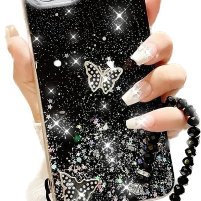 For Apple iPhone 14 PRO 6.1" SPLENDID Glitter Butterfly Design TPU Case Cover - Black