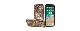 For Apple iPhone 14 PRO 6.1" SPLENDID Glitter Good Luck Floral Design TPU Case Cover - Brown
