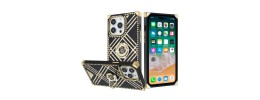 For Apple iPhone 14 PRO 6.1" SQUARE Passion Glitter Diamond Ring Stand Case Cover - BLACK CHROME A