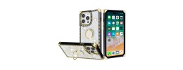 For Apple iPhone 14 PRO 6.1" Square Passion Hearts Bling Glitter Love Design Ring Stand Case Cover - Teal