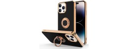For Apple iPhone 14 PRO 6.1" Superior RoseGold Chromed Edge IMD Ring Stand Design Case Cover - B