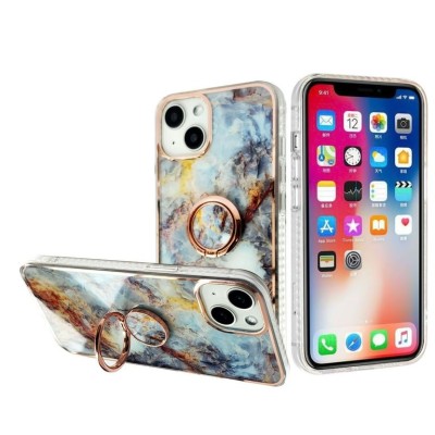 For Apple iPhone 14 PRO 6.1" Superior RoseGold Chromed Edge IMD Ring Stand Design Case Cover - D