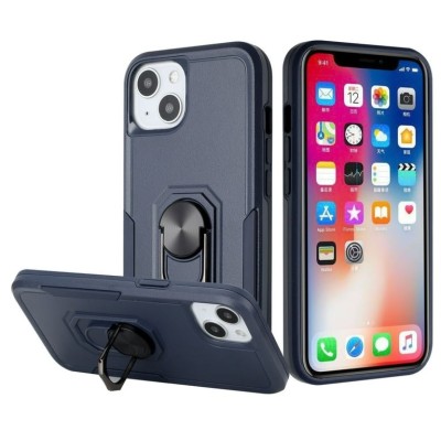 For Apple iPhone 14 PRO 6.1" Tough Strong Dual Layer Flat Magnetic Ring Stand Case Cover - Blue