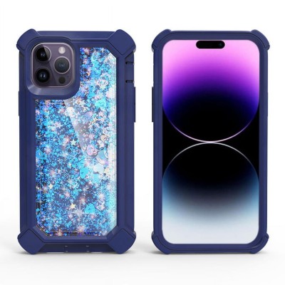 For Apple iPhone 14 PRO 6.1" Twinkle Liquid Glitter 3in1 Hybrid Case Cover - Dark Purple