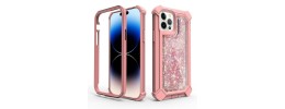For Apple iPhone 14 PRO 6.1" Twinkle Liquid Glitter 3in1 Hybrid Case Cover - Rose Gold