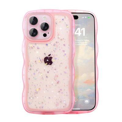 For Apple iPhone 14 PRO 6.1" Two Tone Transparent Glitter Chrome Shockproof Case Cover - Pink