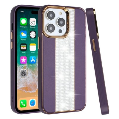 For Apple iPhone 14 PRO 6.1" Two Tone Transparent Glitter Chrome Shockproof Case Cover - Purple