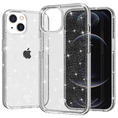 For Apple iPhone 14 PRO 6.1" Two Tone Transparent Glitter Chrome Shockproof Case Cover - Smoke