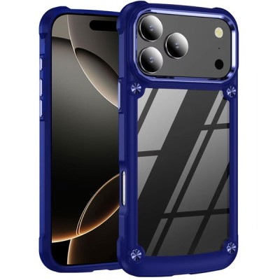For Apple iPhone 14 PRO 6.1" Ultimate CaseX Transparent Hybrid Case with Metal Buttons And Camera Edges - Blue