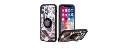 For Apple iPhone 14 PRO 6.1" Unique IMD Design Magnetic Ring Stand Cover Case - Fancy Marble on Black
