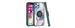 For Apple iPhone 14 PRO 6.1" Unique IMD Design Magnetic Ring Stand Cover Case - Galaxy Marble on Green
