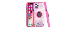 For Apple iPhone 14 PRO 6.1" Unique IMD Design Magnetic Ring Stand Cover Case - Mesh Marble on Pink
