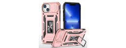 For Apple iPhone 14 PRO 6.1" Utter Tough Metal Ring Movable Camera Window Hybrid Case Cover - Rose Gold
