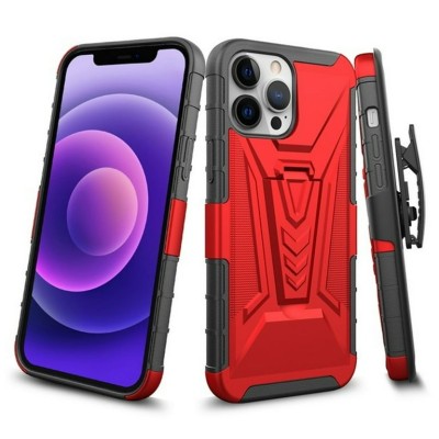 For Apple iPhone 14 PRO 6.1" V 3in1 Combo Kickstand Holster Cover Case - Red