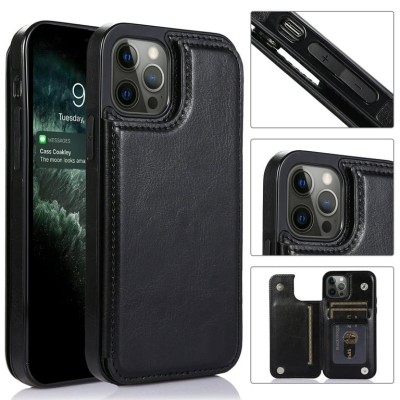 For Apple iPhone 14 PRO 6.1" Wallet ID Card Holder Case Cover - Black
