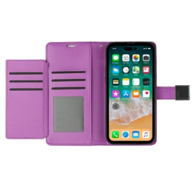 For Apple iPhone 14 PRO 6.1" Wallet ID Card Holder Case Cover - Dark Purple