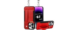 For Apple iPhone 14 PRO 6.1" Wallet Premium PU Vegan Leather ID Multiple Card Holder Money with Strap - Red