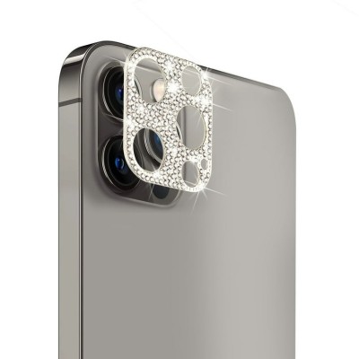 For Apple iPhone 14 PRO 6.1"/iPhone 14 PRO MAX 6.7" Diamond Bling Camera Lens Full Tempered Glass - Silver