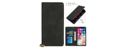 For Apple iPhone 14 PRO MAX 6.7" Wallet Premium PU Vegan Leather ID Card Money Holder with Magnetic Closure - Black