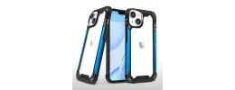 For Apple iPhone 14 PRO 6.1" Metal Frame Transparent Hybrid Case Cover - Blue