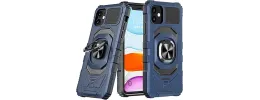 For Apple iPhone 14 PRO 6.1" Robotic Hybrid with Magnetic Ring Stand Case Cover - Dark Blue