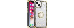 For Apple iPhone 14 PRO 6.1" SPLENDID Diamond Glitter Ornaments Engraving Case Cover - Good Luck Floral White