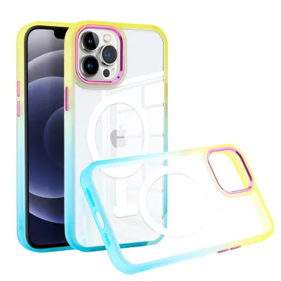 For Apple iPhone 14 PRO 6.1" Radiant Two Tone Transparent Thick Hybrid Case Cover - Yellow/Light Blue