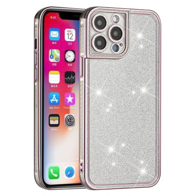 For Apple iPhone 14 PRO MAX 6.7" Chromed Edge Glitter Star TPU Thick Cover Case - Rose Gold