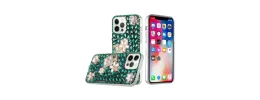 For Apple iPhone 14 PRO 6.1" Full Diamond with Ornaments Case Cover - Pearl Flowers with Perfume Green