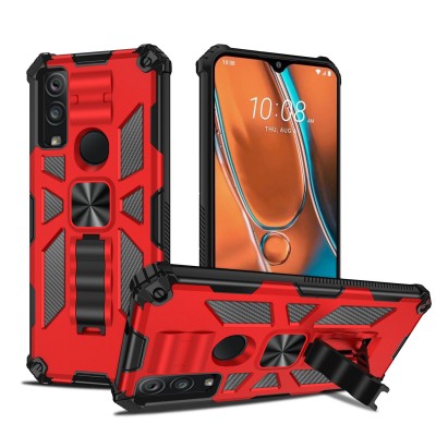 For Apple iPhone 14 PRO 6.1" Rockstar Machine Magnet Mount Friendly Kickstand Case Cover - Black/Red