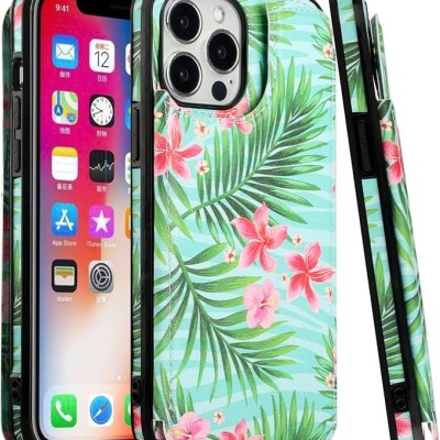 For Apple iPhone 14 PRO 6.1" Luxury Side Magnetic Button Card ID Holder PU Leather Case Cover - Teal Butterfly Swirl