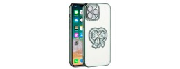 For Apple iPhone 14 PRO MAX 6.7" Chromed Logo Bling Glitter Ornaments Transparent Hybrid Case Cover - BowKnot Midnight Green