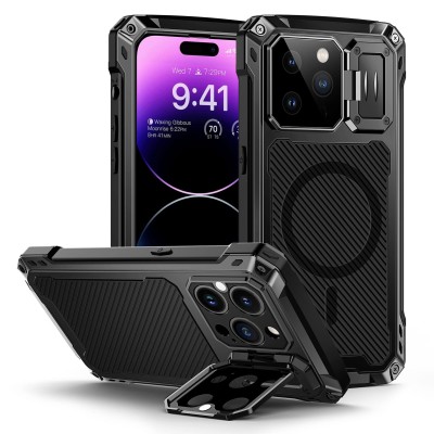 For Apple iPhone 14 PRO MAX 6.7" Alien Design Shockproof Kickstand Magnetic Hybrid Case Cover - Black