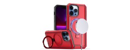 For Apple iPhone 14 PRO MAX 6.7" Aligned [Magnetic Circle] Kickstand Tough Strong ShockProof Hybrid - Red