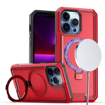 For Apple iPhone 14 PRO MAX 6.7" Aligned [Magnetic Circle] Kickstand Tough Strong ShockProof Hybrid - Red