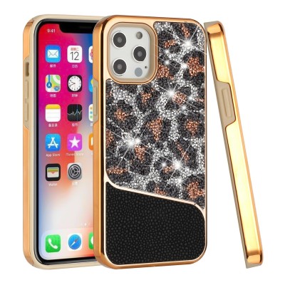 For Apple iPhone 14 PRO MAX 6.7" Bling Animal Design Glitter Hybrid Case Case - Gun Rose Zebra