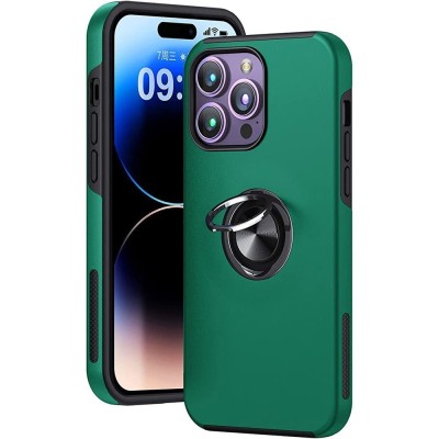 For Apple iPhone 14 PRO MAX 6.7" CHIEF Oil Painted Magnetic Ring Stand Hybrid Case Cover - Dark Green