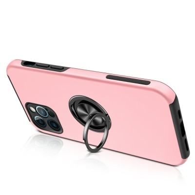 For Apple iPhone 14 PRO MAX 6.7" CHIEF Oil Painted Magnetic Ring Stand Hybrid Case Cover - Pink