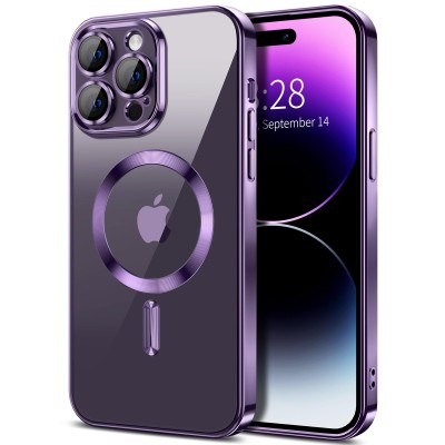 For Apple iPhone 14 PRO MAX 6.7" Card Holder with Magnetic Ring Stand Hybrid Case Cover - Light Purple