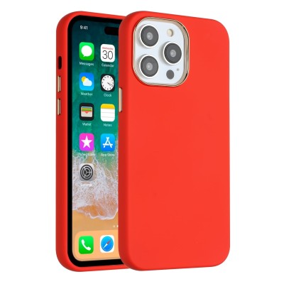 For Apple iPhone 14 PRO MAX 6.7" Classy Slick Chromed Around Hybrid Case Cover - Red