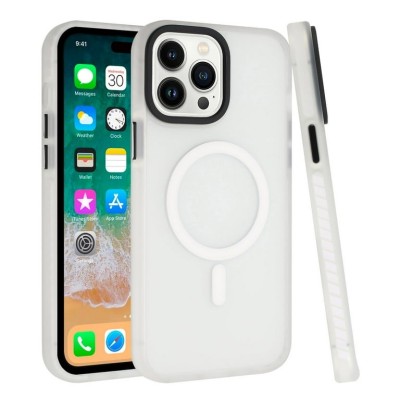 For Apple iPhone 14 PRO MAX 6.7" Classy Slick Chromed Around Hybrid Case Cover - White