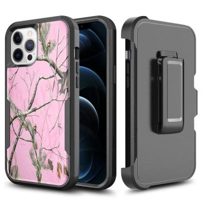 For Apple iPhone 14 PRO MAX 6.7" Commando Holster Kickstand Hybrid Tough Case Cover - Camo Pink