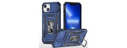 For Apple iPhone 14 PRO MAX 6.7" DISCOVER Ring Stand Hybrid With Slide Camera Cover Case - Navy Blue