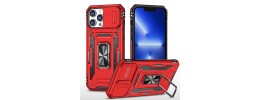 For Apple iPhone 14 PRO MAX 6.7" DISCOVER Ring Stand Hybrid With Slide Camera Cover Case - Red