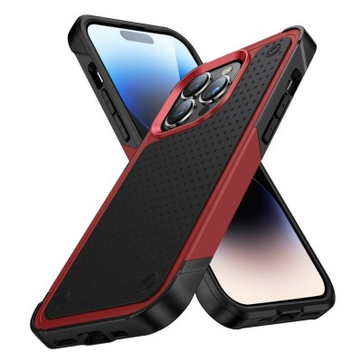 For Apple iPhone 14 PRO MAX 6.7" DOT Thick Beautiful Hybrid Case Cover - Black/Red