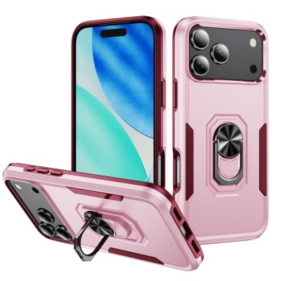 For Apple iPhone 14 PRO MAX 6.7" Design Card Holder with Magnetic Ring Stand Hybrid Case Cover - Pink Floral