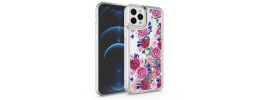 For Apple iPhone 14 PRO MAX 6.7" Design Water Quicksand Glitter Case Cover - Purple Floral