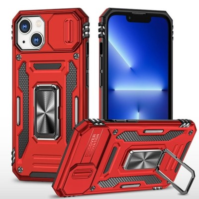 For Apple iPhone 14 PRO MAX 6.7" Easy Viewing Kickstand Camera Protection Hybrid Case Cover - Red